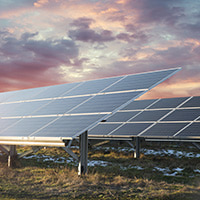 Solar panels at sunset